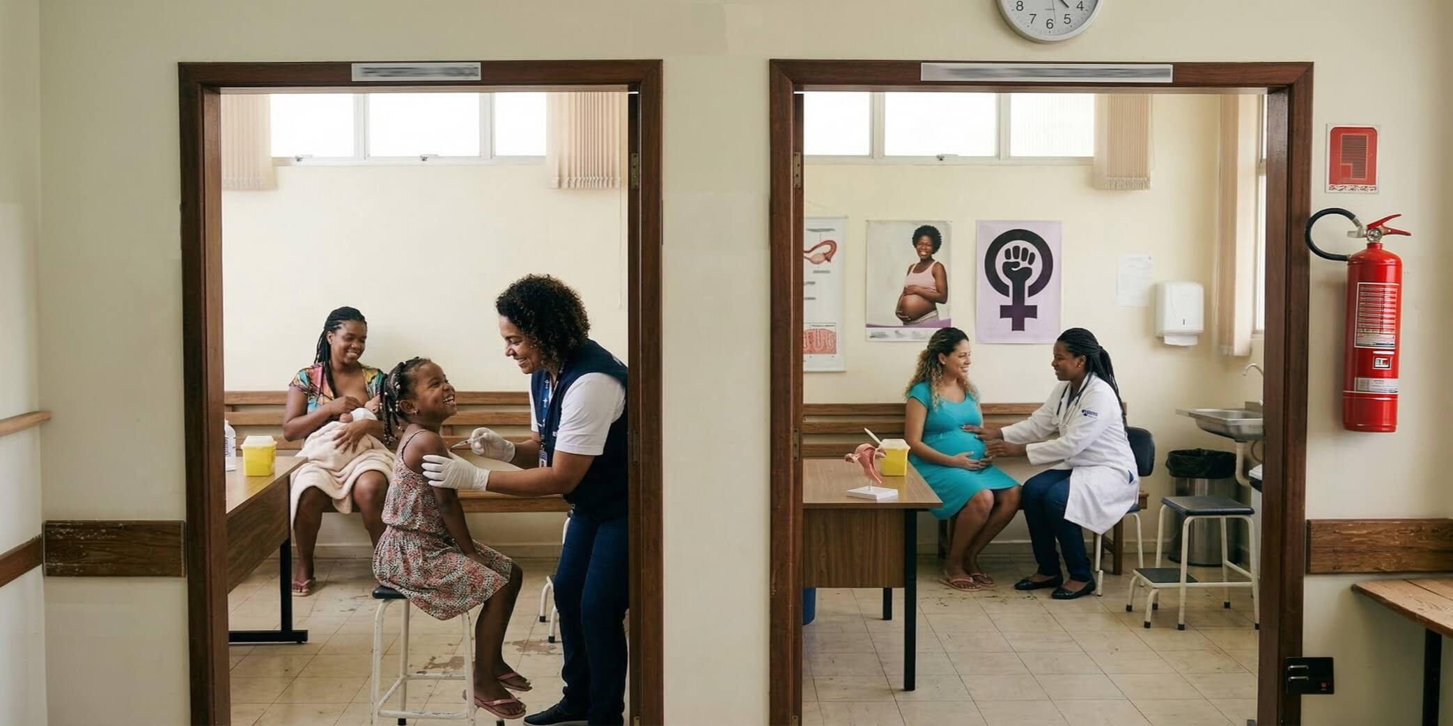 Unidade de saúde ilustrando a aplicação de intervenções